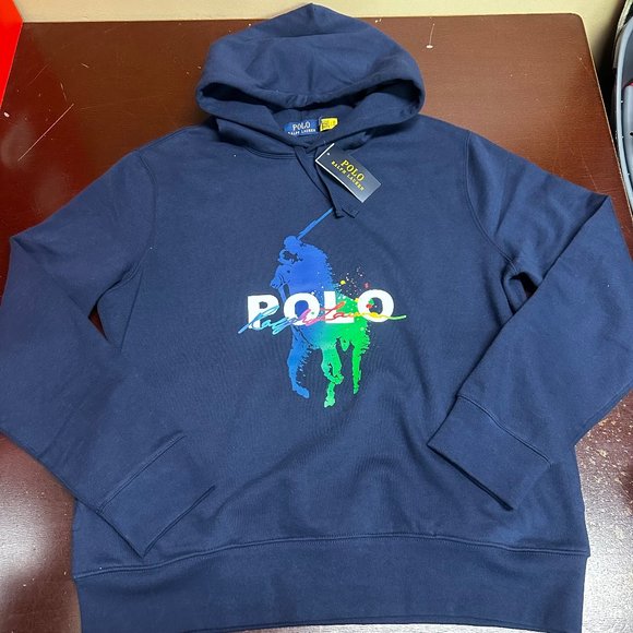 Polo Ralph Lauren Mens Navy Graphic Classics Long Sleeve Pullover Hoodie Size L